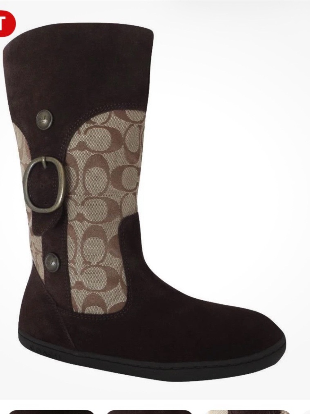 Coach Brown Suede and Signature Canvas Mid-Calf Boot